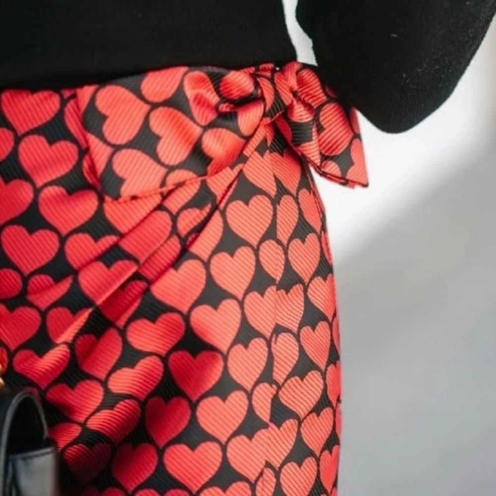 NWT j. Crew wrap bow side jacquard mini Heart Red Skirt size 0 Valentine's Day